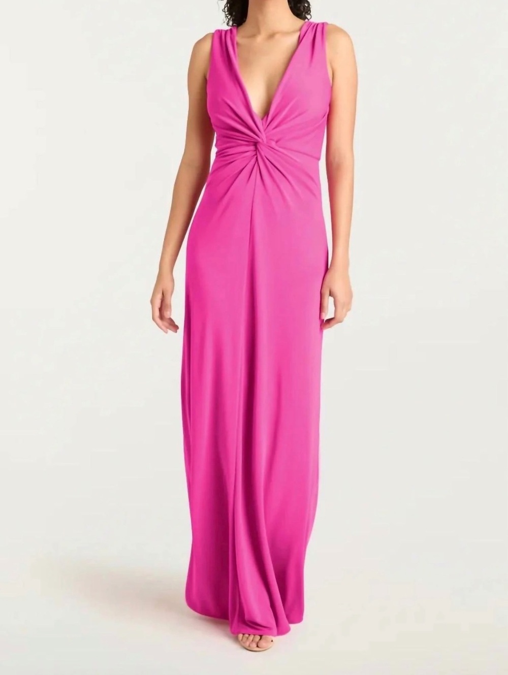 Cinq à Sept Women's Sleeveless Plunge Maxi Dress Pink Size 6 Ruched Detail